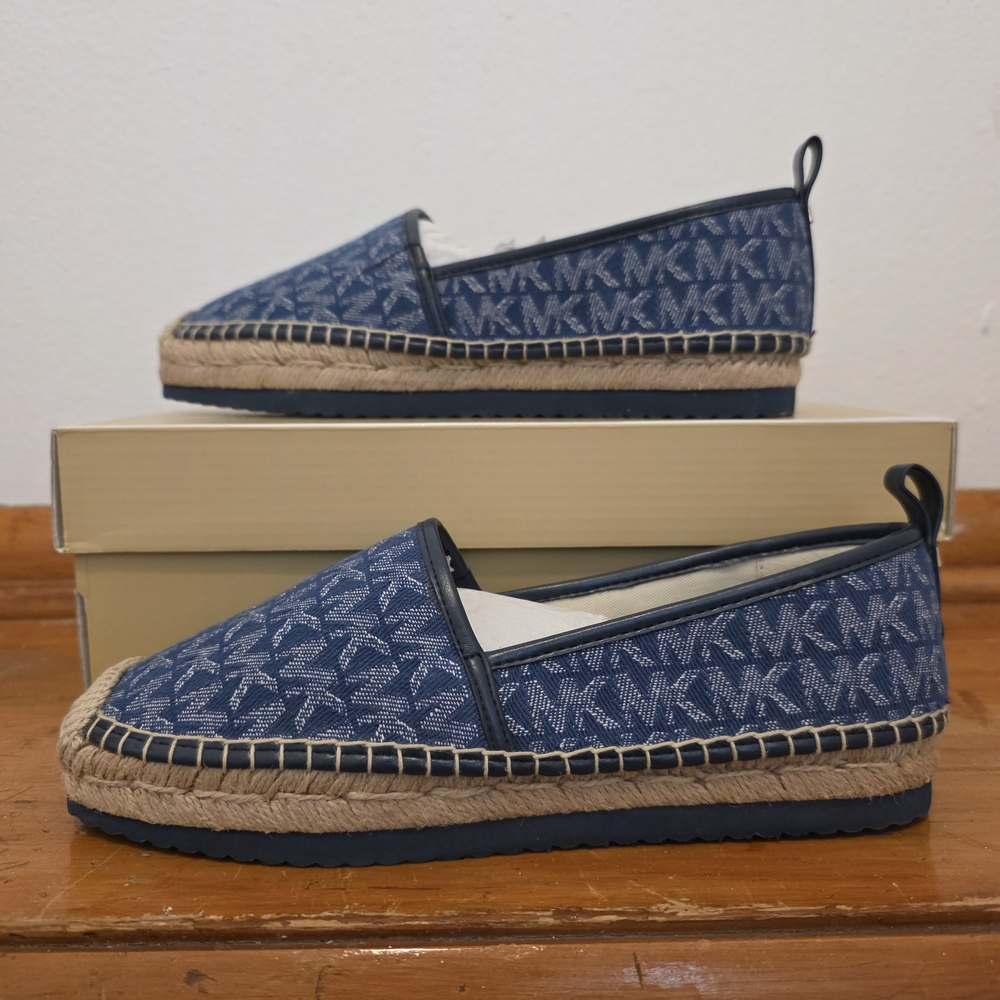 Michael Kors Lenny Logo Jacquard Slip-On Espadrille In Denim/Navy Size 6.5M - Picture 4 of 11